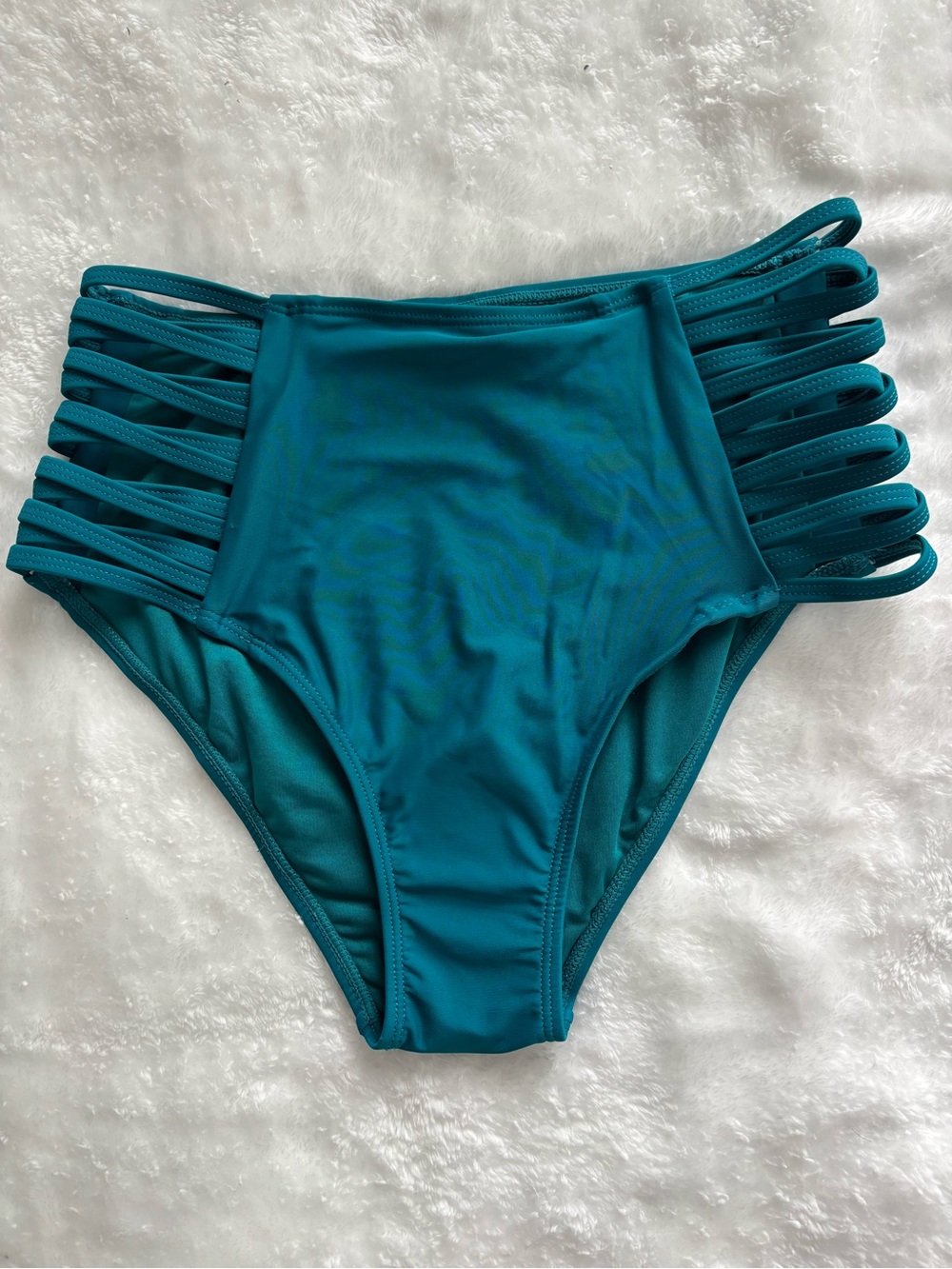 High-Rise Women Teal S High Waisted Tummy Control Strappy Bikini Bottom
